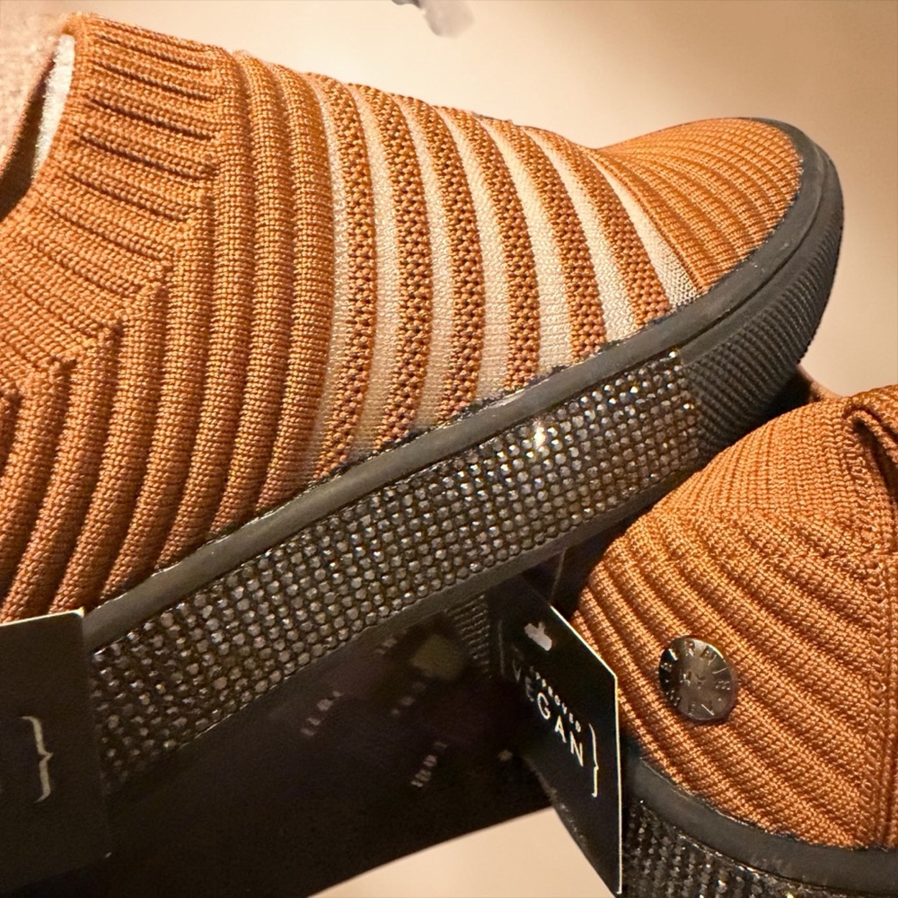 bernie mev. Crystal-Trim Knit Slip-On Sneakers in Rust